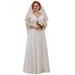 Ever-Pretty Women's Plus Size Illusion Lace Sleeve V-Neck Pleated Long Formal Dresses 00233 Cream US26