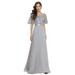 Ever-Pretty Women's Embroidery Maxi Party Dress Chiffon Long Plus Size Evening Dress 00691 Gray US12