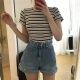 Cutelove Summer Tshirt Women Korean O-neck T Shirt Fashion Striped Tops Harajuku Short Sleeve Casual T-shirts Female