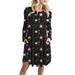 Ladies Christmas Print Midi Dress Women Cocktail Party Dress Xmas Gifts Plus Size Vocation Dresses Long Sleeve Round Neck Tunic Dress with Pockets