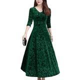 UKAP Women 3/4 Sleeve Maxi Dress Plain Color Prom Gown Wedding Bridesmaid Ladies Floral Pattern Formal Evening Party Cocktail Evening Party Long Elegant Swing Dress