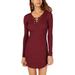 Planet Gold Juniors' Lace-Up Bodycon Sweater Dress, Windsor Wine, XX-Small