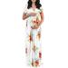 Colisha Women Bohemian Floral Long Dress Maternity Pregnant Summer Beach Boho Sundress Sexy V Neck Short Sleeve Maxi Wrap Dress