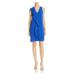 ADRIANNA PAPELL Womens Blue Sleeveless V Neck Above The Knee Sheath Cocktail Dress Size 0