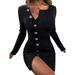 Julycc Women V Neck Long Sleeve Club Party Bodycon Buttons Down Mini Dress