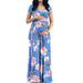 Bellella Women Pregnancy Maternity Boho Dress Short Sleeve V Neck Casual Maxi Dress Floral Printed Long Dress with Waist Belt