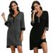Zexxxy Women Ladies V-neck Lingerie Sleepwear 3/4 Sleeve Nightdress Dress Nightwear(Dark Gray,L)