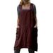 Niuer Women Cotton Linen Cross Back Overalls Dress Apron Housework Back Wrap Pinafore Florist Dress Wine Red XXXL(US 16-18)