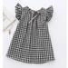 Summer Newborn Baby Girl Flying Sleeve Black and White Plaid Bow Dress Skirt Outift Clothes