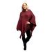 Solid Color Sweater Poncho Shrug with Fringe for Women (Berry Wine)
