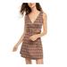 B DARLIN Womens Brown Belted Low Back Plaid Sleeveless V Neck Micro Mini Shift Dress Size 7\8