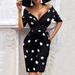 Jocestyle Dots Printed Women Lady Bodycon Short Sleeve V Neck Sexy Pencil Dress (M)