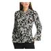 DKNY Womens Black Floral Long Sleeve Mandarin Collar Top Size L