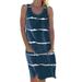 Sexy Dance U Neck Pockets Dress Women Ladies Stripe Tank Vest Midi Tunic Dress Summer Casual Tie Dye Sleepwear Loungewear Pajama Dress