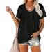 Transer Women Plus Size Casual Short Sleeve Flared Sleeves V-Neck Solid Loose T-Shirt Blouse Tops