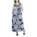 24seven Comfort Apparel Women's Plus Size Navy Sleeveless Pleated V Neck Maxi Dress