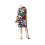 NINE WEST Womens Green Abstract Print Sleeveless Collared Knee Length Blouson Dress Plus Size: 14W