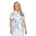 Alfred Dunner Womens Petite Elegant Floral Stripe Print Burnout Lightweight Short Sleeve Button Down Collar Shirt