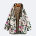 Tomshoo Women Faux Fur Hooded Parka Coat Floral Print Side Pockets Warm Vintage Casual Long Coat Outwear