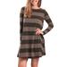 LilyLLL Spring Womens Long Sleeve Flannel Tunic Tops Striped Print Mini Dress