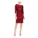 JESSICA HOWARD Womens Burgundy Sequined Long Sleeve Jewel Neck Knee Length Sheath Cocktail Dress Size 10