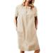 Pudcoco Womens Maxi Dress Summer Short Sleeve Button Casual Beach Long Dress