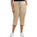 Women's Plus Size Embroidered Cargo 6 Pocket Capri