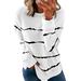 Women's Casual Long Sleeve O Neck Tie Dye Stripes Print Pullover Blouse Sweatshirt