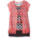 Bonnie Jean Pink, Little Girls' Printed Textured Knit Shift Dress with Fringe Lace Vest, Coral, 5