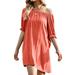 Women Summer Loose Backless Off the Shoulder Dress Ruffle Short Sleeve Sundress