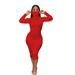 Women's Solid Color Long Sleeve Turtleneck Dress Long Dress