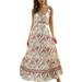 LA HIEBLA Women Casual Summer Dress, Floral V-Neck Backless Ruffled Long Dress