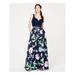 CITY STUDIO Womens Navy Lace Glitter Pocketed Floral Full-Length Prom Dress Size 15