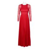 Aidan by Aidan Mattox Crew Neck Long Sleeve Illusion Zipper Back Pleated Lace Polyester Dress-RED