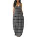 Colisha Womens Casual Sleeveless Plus Size Loose Striped Long Maxi Dress with Pocket Ladies Strappy V Neck Summer Beach Maxi Long Dress