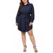 MAWCLOS Women Midi Shirt Dress Solid Color Plus Size Long Sleeve A Line Dresses Long Tunic Buttons Shirt with Belt