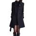 aurora X Women Loose Winter Warm Long Sleeve Button Button Jacket Coat With Belt Black XXXL