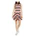 MICHAEL KORS Womens Coral Textured Striped Sleeveless Crew Neck Mini Ruffled Dress Size L