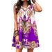 UKAP Women Casual Beach Kaftan Short Mini Dress Criss Cross V-Neck Swing Dress Ladies Fashion Ethnic Style Tunic Dress