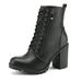 Dream Pairs Women's Round Toe Heel Ankle Boots Stacked Lace Up Zipper Ankle Boots Silverado Black Size 9