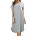 Womens & Plus Round Neck Short Sleeve Knee Length A-Line Swing Trapeze Dress