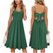 Women Summer Spaghetti Strap Plain Dress Bow Tie Back Sleeveless Dress Beach