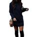 Women's Fleece Long Crewneck Pullover Casual Long Sleeve Bodycon Mini Sweater Dress