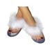 UKAP Women's Fashion Flat Flip Flops Slippers Solid Color Furry Balls Open Toe Shoe