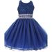 Big Girls Shiny Sequin Floral Sleeveless Round Neck Princess Flower Girl Dress Royal 12 (17C07B)