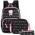 Student Shoulder Bag Set for Primary & Middle School Student, Trendy 3 in 1 Casual School Backpack Set, Black