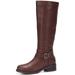 CAMEL WB140 Women's Mid Calf Knee High Boots Classic Round Toe Low Heel Riding Boots, Brown Size 7