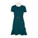 London Times Crew Neck Short Sleeve Belted Zipper Back Flutter Hem Stretch Crepe Dress-AZURE