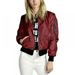 Autmor Women Classic Solid Biker Jacket Zip up Bomber Jacket Coat(Wine Red/S)