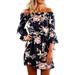 Women Off Shoulder Ruffles Floral Tunic Casual Party Shift Short Dress